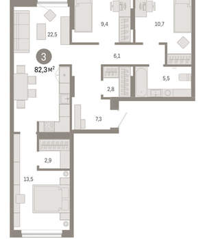 3-к квартира, вторичка, 82м2, 2/17 этаж