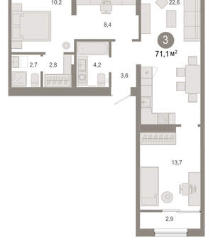 3-к квартира, вторичка, 71м2, 9/17 этаж