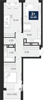 2-к квартира, вторичка, 67м2, 15/23 этаж