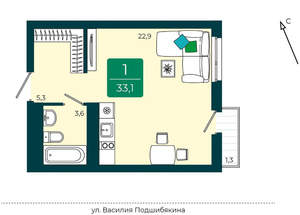 Студия квартира, вторичка, 33м2, 10/17 этаж