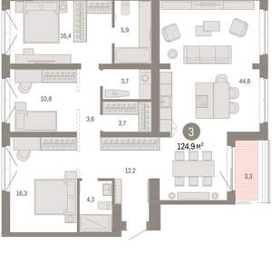 3-к квартира, вторичка, 125м2, 7/11 этаж