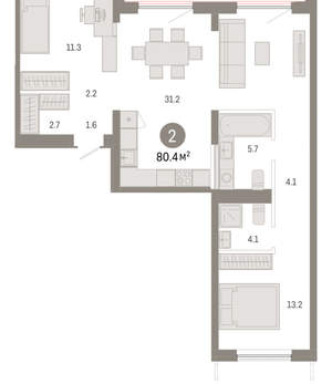 2-к квартира, вторичка, 80м2, 7/8 этаж