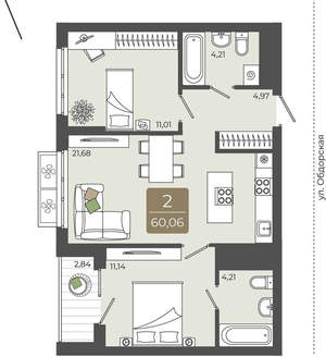 2-к квартира, вторичка, 60м2, 4/15 этаж