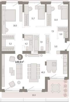 3-к квартира, вторичка, 150м2, 7/11 этаж