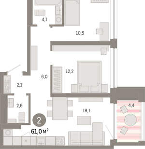 2-к квартира, вторичка, 61м2, 7/8 этаж