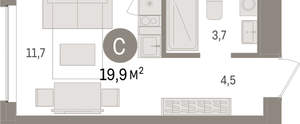 Студия квартира, вторичка, 20м2, 4/8 этаж