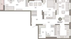 3-к квартира, вторичка, 111м2, 14/17 этаж