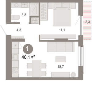 1-к квартира, вторичка, 40м2, 6/17 этаж