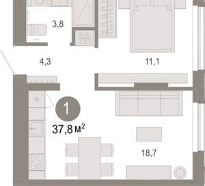 1-к квартира, вторичка, 38м2, 3/17 этаж