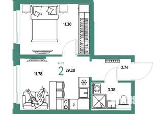 1-к квартира, вторичка, 29м2, 9/25 этаж