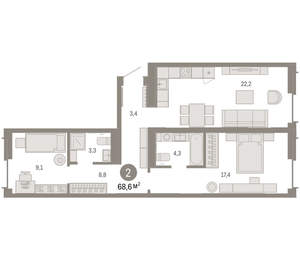 2-к квартира, вторичка, 69м2, 2/16 этаж
