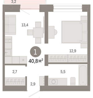 1-к квартира, вторичка, 41м2, 5/8 этаж