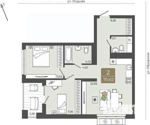 2-к квартира, вторичка, 71м2, 7/15 этаж