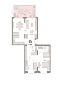 2-к квартира, вторичка, 110м2, 2/11 этаж