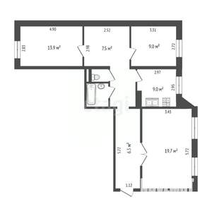 3-к квартира, вторичка, 76м2, 1/10 этаж