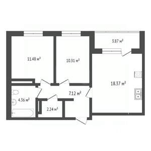 2-к квартира, вторичка, 53м2, 14/17 этаж