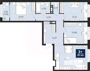 3-к квартира, вторичка, 87м2, 10/17 этаж