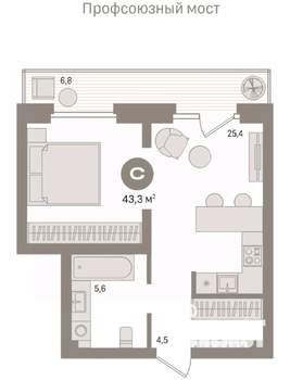 Студия квартира, вторичка, 43м2, 4/9 этаж