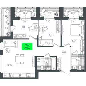 2-к квартира, вторичка, 86м2, 9/9 этаж