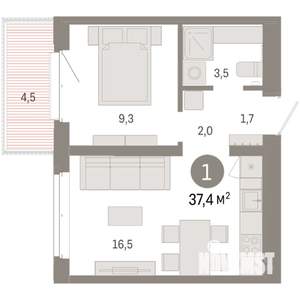 1-к квартира, вторичка, 37м2, 5/11 этаж
