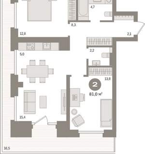 2-к квартира, вторичка, 81м2, 7/9 этаж