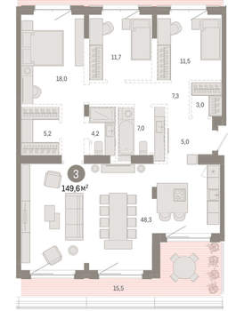 3-к квартира, вторичка, 150м2, 7/11 этаж