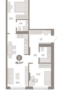 2-к квартира, вторичка, 68м2, 2/17 этаж