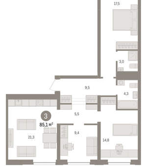 3-к квартира, вторичка, 85м2, 3/10 этаж