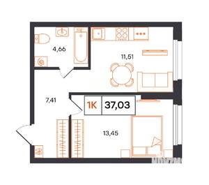 1-к квартира, строящийся дом, 37м2, 1/24 этаж