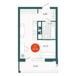 Студия квартира, вторичка, 37м2, 12/24 этаж