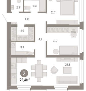 2-к квартира, вторичка, 72м2, 11/16 этаж