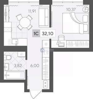 1-к квартира, вторичка, 32м2, 11/17 этаж