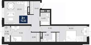 2-к квартира, вторичка, 76м2, 10/24 этаж