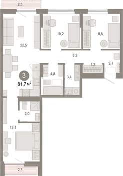 3-к квартира, вторичка, 82м2, 4/7 этаж