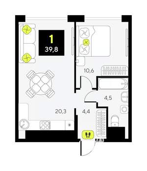 1-к квартира, вторичка, 40м2, 3/17 этаж