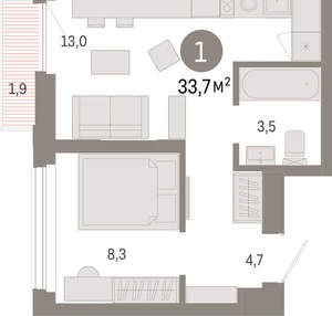 1-к квартира, вторичка, 34м2, 18/25 этаж