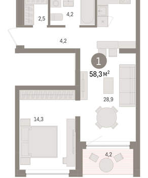 1-к квартира, вторичка, 58м2, 2/8 этаж