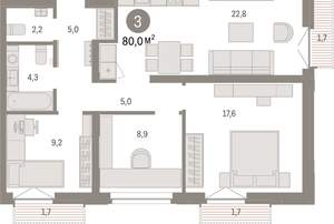 3-к квартира, вторичка, 80м2, 4/16 этаж