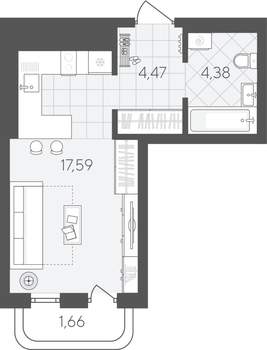 Студия квартира, вторичка, 28м2, 16/24 этаж