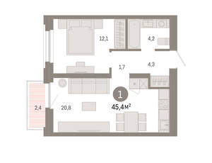 1-к квартира, вторичка, 45м2, 3/16 этаж