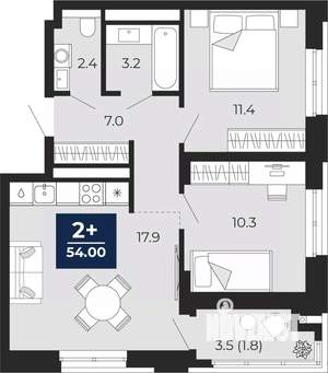 2-к квартира, вторичка, 54м2, 10/14 этаж