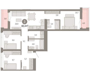 3-к квартира, вторичка, 82м2, 9/25 этаж