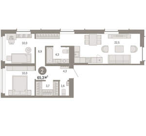 2-к квартира, вторичка, 65м2, 6/16 этаж