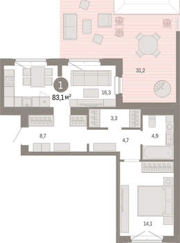 1-к квартира, вторичка, 83м2, 8/11 этаж