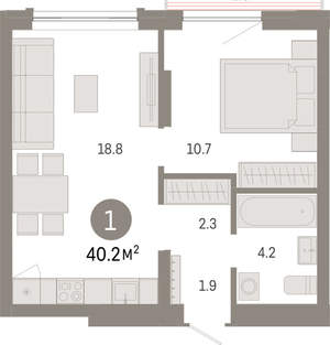 1-к квартира, вторичка, 40м2, 7/8 этаж