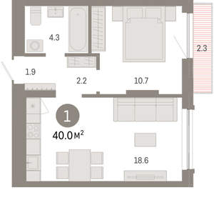 1-к квартира, вторичка, 40м2, 2/8 этаж