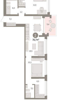 2-к квартира, вторичка, 71м2, 6/8 этаж