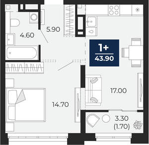 1-к квартира, вторичка, 44м2, 9/24 этаж