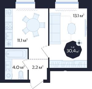 2-к квартира, сданный дом, 30м2, 6/16 этаж