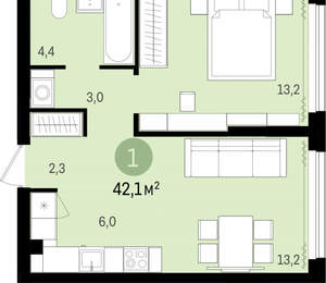 1-к квартира, вторичка, 42м2, 2/9 этаж